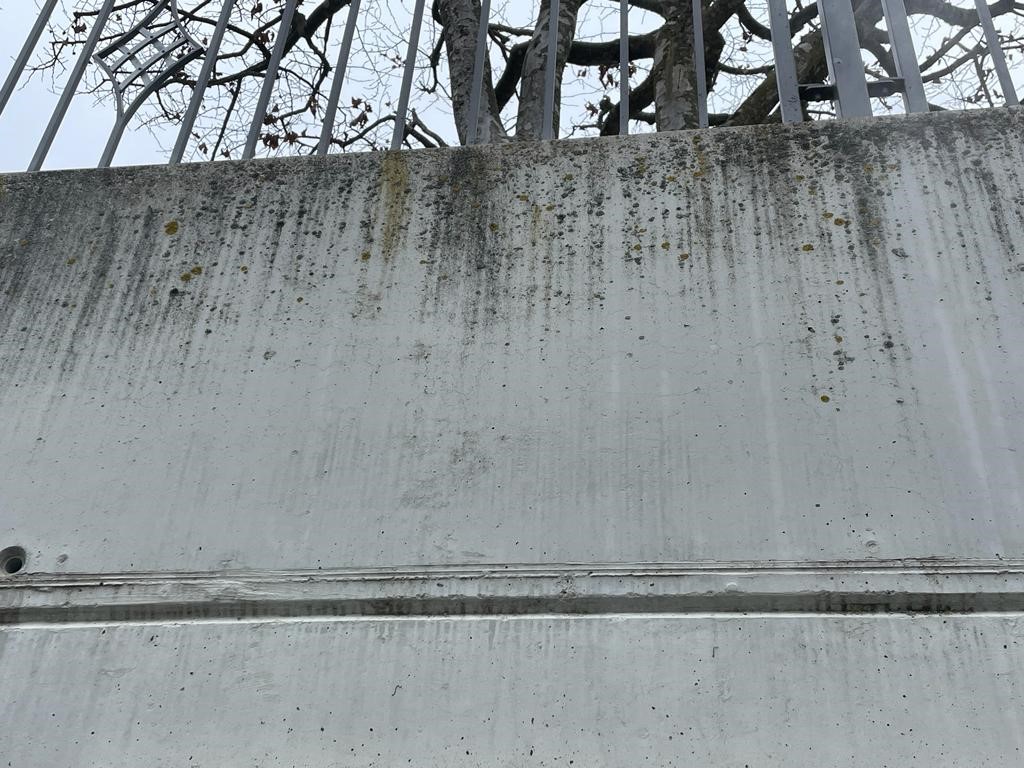 vorher - verschmutzter Beton vor dem Besuch der Steinreiniger